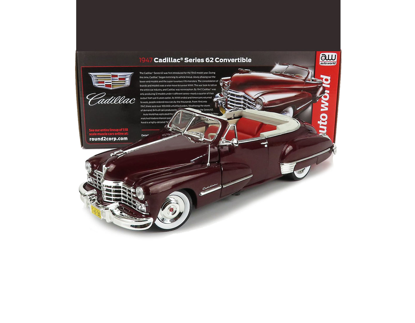 1947 CADILLAC SERIES 62 CABRIOLET CONVER BURGUNDY 1:18 SCALE