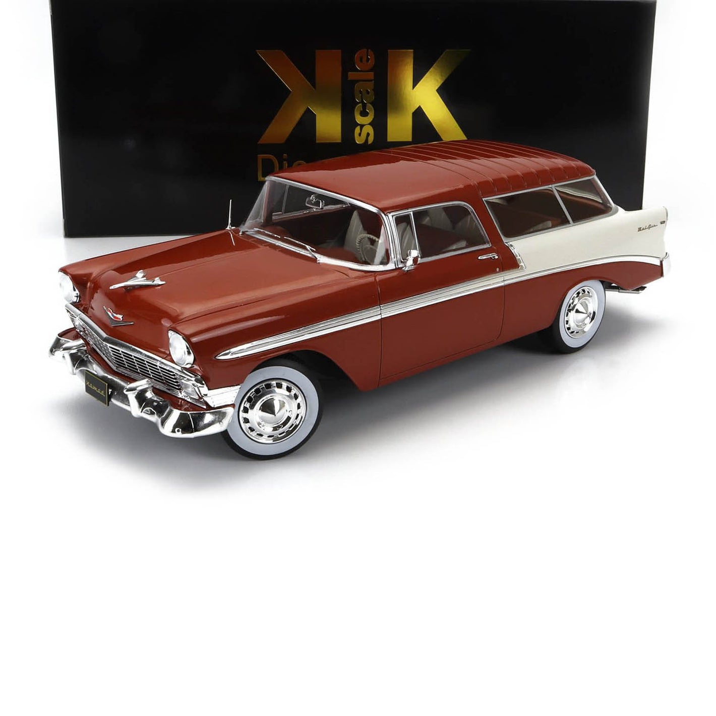 1956 CHEVROLET BEL AIR NOMAD STATION WAGON BROWN CREAM 1:18 SCALE BY KK-SCALE