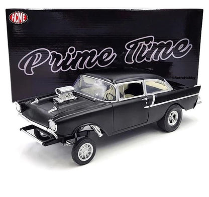 1957 CHEVROLET 150 GASSER PRIME TIME 427 MOTOR SATIN BLACK 1:18 SCALE