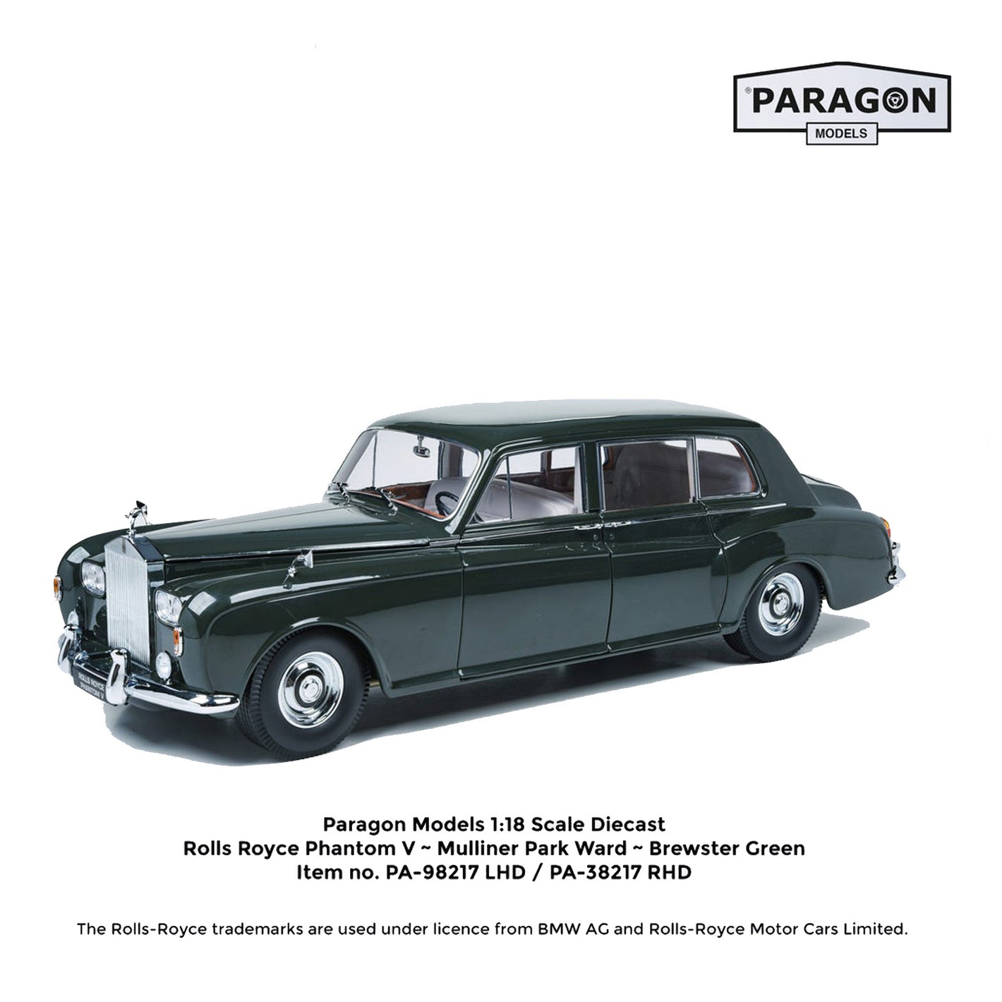 1964 ROLLS ROYCE PHANTOM V ((BREWSTER GREEN)) 1:18 SCALE BY PARAGON 98217