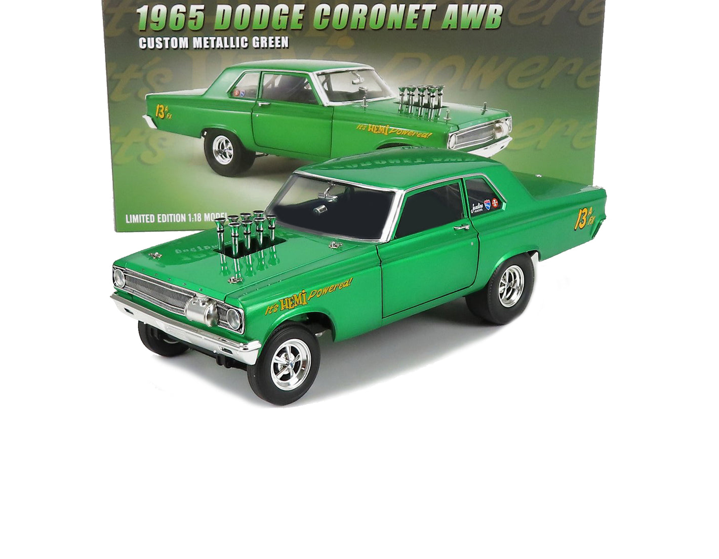 1965 DODGE CORONET AWB CUSTOM GREEN MET. 1:18 SCALE BY ACME A1806507