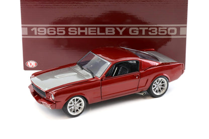 1965 SHELBY GT350R PRO TOURING METALLIC CANDY MAROON W SILVER 1:18 SCALE
