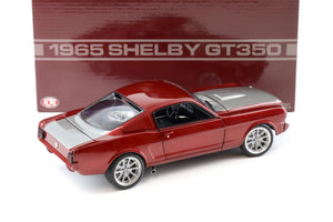 1965 SHELBY GT350R PRO TOURING METALLIC CANDY MAROON W SILVER 1:18 SCALE