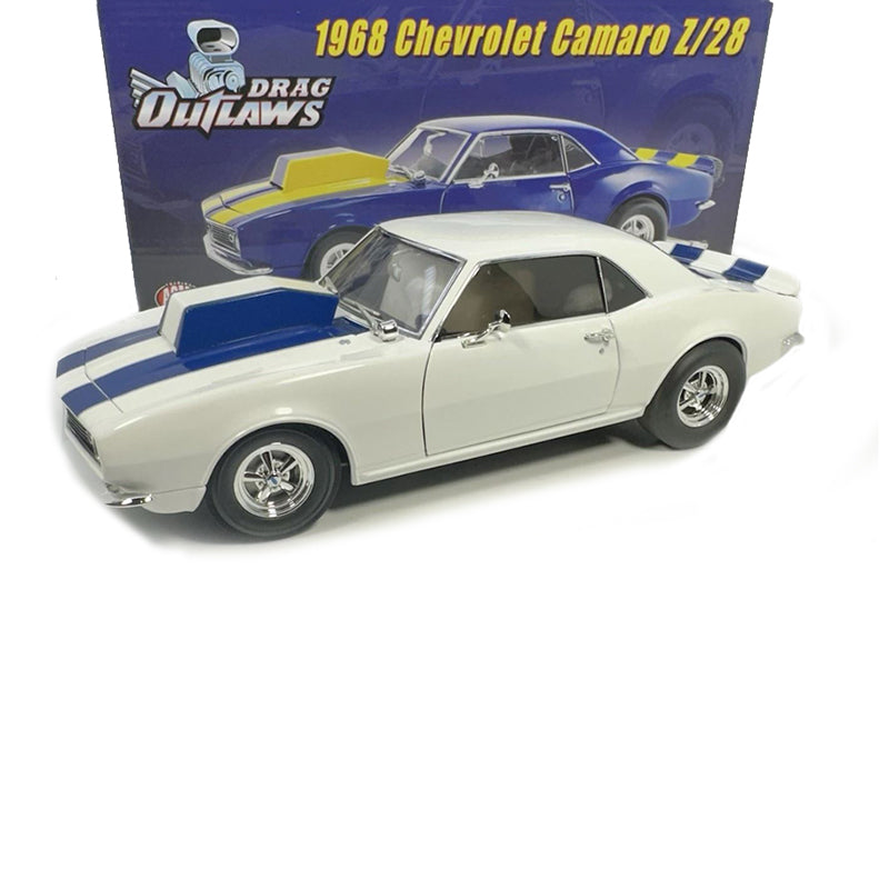 1968 CHEVROLET CAMARO Z-28 DRAG OUTLAWS WHITE W/BLUE STRIPS 1:18 SCALE