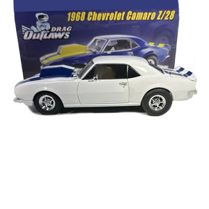 1968 CHEVROLET CAMARO Z-28 DRAG OUTLAWS WHITE W/BLUE STRIPS 1:18 SCALE