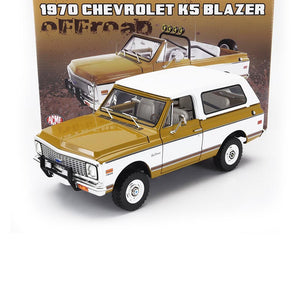 1971 CHEVROLET BLAZER K5 OFFROAD OCHRE W WHITE PANELS 1:18 SCALE