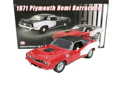 1971 PLYMOUTH HEMI CUDA RED & WHITE W/BLACK TOP "1 OF 1" 1:18 SCALE