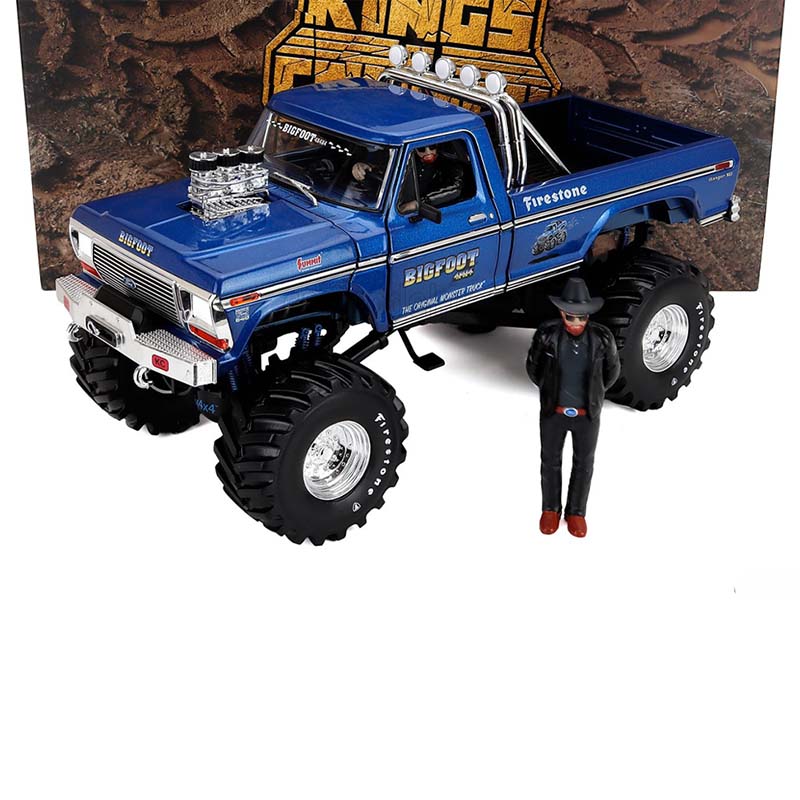 1974 FORD F-250 48" TIRE MONSTER TRUCK W/ BOB CHANDLER FIGURES BLUE 1:18 SCALE