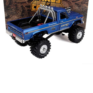 1974 FORD F-250 48" TIRE MONSTER TRUCK W/ BOB CHANDLER FIGURES BLUE 1:18 SCALE