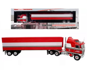 1976 KENWORTH K100 AERODYNE TRACTOR TRUCK & TRAILER BJ & BEAR RED & WHITE STRIPES 1:43 SCALE