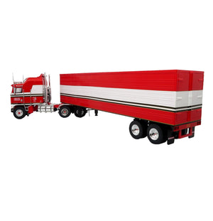 1976 KENWORTH K100 AERODYNE TRACTOR TRUCK & TRAILER BJ & BEAR RED & WHITE STRIPES 1:43 SCALE