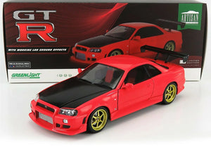 1999 NISSAN SKYLINE GT-R RED WITH LED LIGHTS 1:18 SCALE BY GREENLIGHT 19052