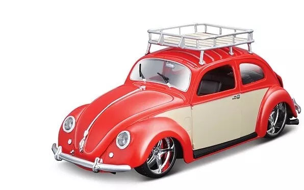 1951 VOLKSWAGEN BEETLE W/ROOF RACK ORANGE RED 1/18 DIECAST CAR BY MAISTO 32614