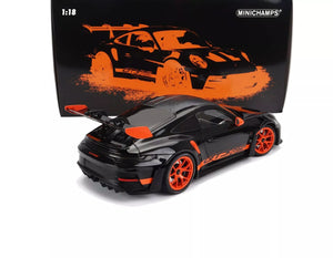2022 PORSCHE 911 992 GT3 RS COUPE BLACK WITH ORANGE RIMS 1:18 SCALE