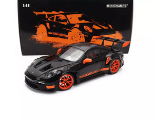 2022 PORSCHE 911 992 GT3 RS COUPE BLACK WITH ORANGE RIMS 1:18 SCALE