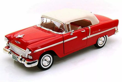 1955 CHEVROLET BEL AIR CONVERTIBLE RED SOFT TOP 1:18 MODEL CAR BY MOTORMAX 73184